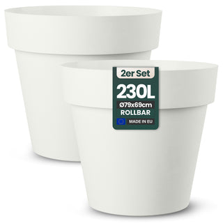 2 x XXL Pflanzkübel / Pflanztopf „LIKE“ Ø 79 x H 69 cm - Weiß - Rund, Rollbar - UV- & Wetterfest - Robuster Blumentopf in Natur Stein Optik