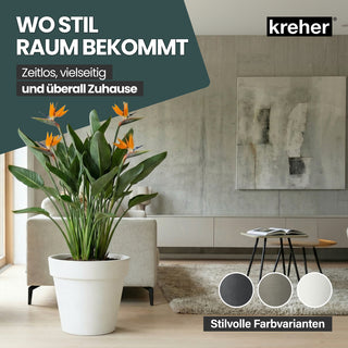 XL Pflanzkübel / Pflanztopf „LIKE“ Ø 58 x H 51 cm - Weiß - Rund, Rollbar - UV- & Wetterfest - Robuster Blumentopf in Natur Stein Optik