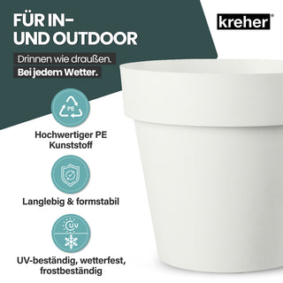 XL Pflanzkübel / Pflanztopf „LIKE“ Ø 58 x H 51 cm - Weiß - Rund, Rollbar - UV- & Wetterfest - Robuster Blumentopf in Natur Stein Optik