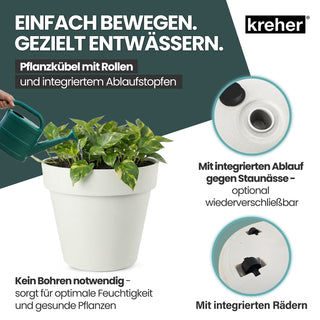 XL Pflanzkübel / Pflanztopf „LIKE“ Ø 58 x H 51 cm - Weiß - Rund, Rollbar - UV- & Wetterfest - Robuster Blumentopf in Natur Stein Optik