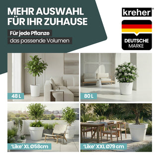 XL Pflanzkübel / Pflanztopf „LIKE“ Ø 58 x H 51 cm - Weiß - Rund, Rollbar - UV- & Wetterfest - Robuster Blumentopf in Natur Stein Optik