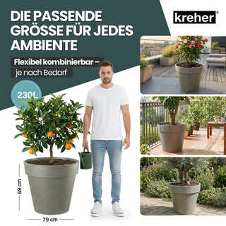 XXL Pflanzkübel / Pflanztopf „LIKE“ Ø 79 x H 69 cm - Braun - Rund, Rollbar - UV- & Wetterfest - Robuster Blumentopf in Natur Stein Optik