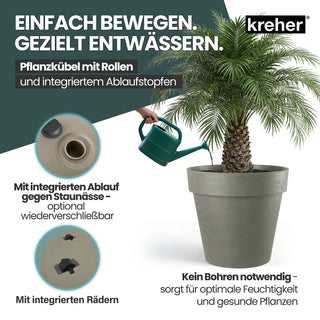 XXL Pflanzkübel / Pflanztopf „LIKE“ Ø 79 x H 69 cm - Braun - Rund, Rollbar - UV- & Wetterfest - Robuster Blumentopf in Natur Stein Optik