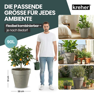 XL Pflanzkübel / Pflanztopf „LIKE“ Ø 58 x H 51 cm - Braun - Rund, Rollbar - UV- & Wetterfest - Robuster Blumentopf in Natur Stein Optik