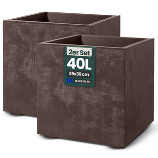 2 x Kreher Pflanzkübel 'Millennium' 40 Liter, eckig in Braun