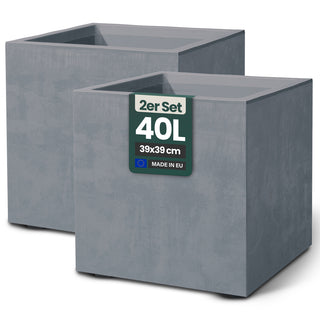 2 x Kreher Pflanzkübel 'Millennium' 40 Liter, eckig in Grau