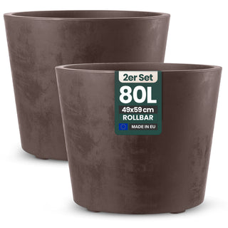 2 x Kreher Pflanzkübel 'Millennium' 80 Liter, rund in Braun