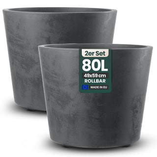 2 x Kreher Pflanzkübel 'Millennium' 80 Liter, rund in Anthrazit