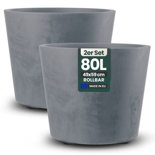 2 x Kreher Pflanzkübel 'Millennium' 80 Liter, rund in Grau