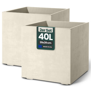 2 x Kreher Pflanzkübel 'Millennium' 40 Liter, eckig in Creme Weiß