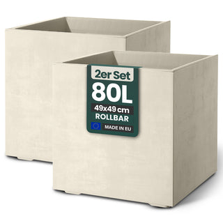 2 x Kreher Pflanzkübel 'Millennium' 80 Liter, eckig in Creme Weiß