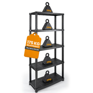 Schwerlastregal „Evo“ mit 5 Böden - 35 kg pro Boden - Schwarz