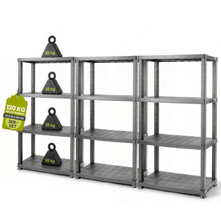 3 x Kunststoffregal „Neo“ mit 4 Böden - 30 kg pro Boden - Grau