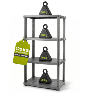 Kunststoffregal „Neo“ mit 4 Böden - 30 kg pro Boden - Grau