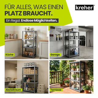 3 x Kunststoffregal „Neo“ mit 4 Böden - 30 kg pro Boden - Grau