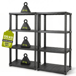 2 x Kunststoffregal „Neo“ mit 4 Böden - 30 kg pro Boden - Schwarz