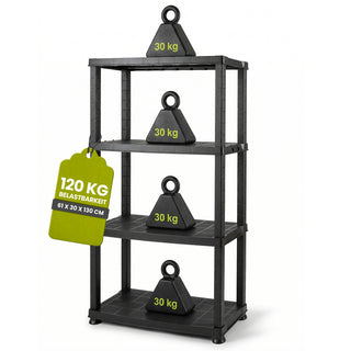 Kunststoffregal „Neo“ mit 4 Böden - 30 kg pro Boden - Schwarz