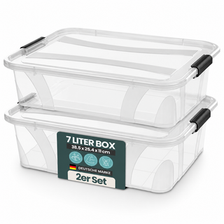 2 x Aufbewahrungsbox 'Master' Box mit Deckel - 7 Liter Volumen, in Transparent