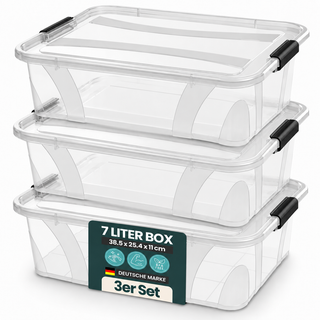 3 x Aufbewahrungsbox 'Master' Box mit Deckel - 7 Liter Volumen, in Transparent
