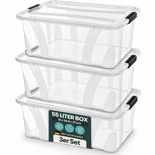 3 x Aufbewahrungsbox 'Master' Box mit Deckel - 55 Liter Volumen, in Transparent