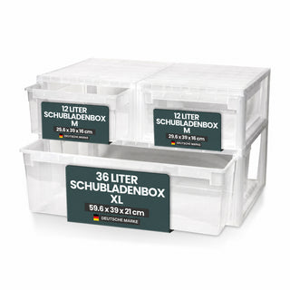 Bundle: 1 x Schubladenbox Größe XL (36 Liter) + 2 x Größe M (12 Liter)