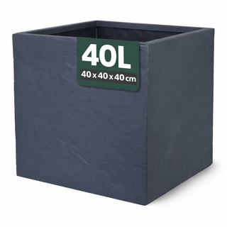 Pflanzkübel 'Riven' in Anthrazit - Blumentopf aus Kunststoff - Steinoptik - frostfest & UV-beständig - 40x40x40 cm