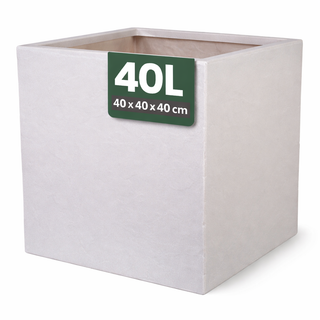 Pflanzkübel 'Riven' in Hellgrau - Blumentopf aus Kunststoff - Steinoptik - frostfest & UV-beständig - 40x40x40 cm