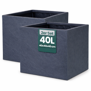 2 x Pflanzkübel 'Riven' in Anthrazit - Blumentopf aus Kunststoff - Steinoptik - frostfest & UV-beständig - 40x40x40 cm