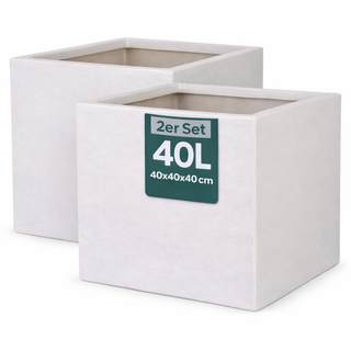 2 x Pflanzkübel 'Riven' in Hellgrau - Blumentopf aus Kunststoff - Steinoptik - frostfest & UV-beständig - 40x40x40 cm