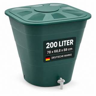 XL Wassertonne 220 Liter mit Deckel und Hahn, eckiges Format in Grün