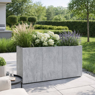 XXL Pflanzkasten "Karo" - Sichtschutz Beton-Optik Grau 86x28x57 cm - Rollbar mit 3 Pflanzeinsätzen - Strukturierte Oberfläche