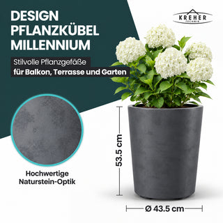 Runder XL Pflanzkübel "Millennium" 48 Liter in Anthrazit