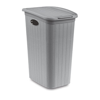 XL Wäschesammler mit Klappdeckel in Rattan-Optik, 36 Liter in Grau
