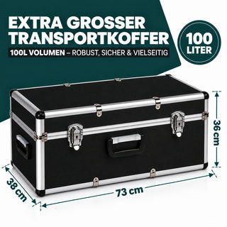 Aluminium Transportkoffer 100 Liter - Abschließbar mit Neopren-Innenverkleidung - Schwarz