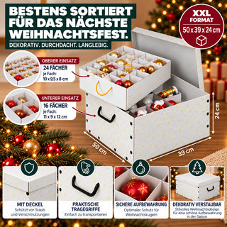 Set: 3 x Karton für Christbaumkugeln Dekor: Retro Weiß / Gold