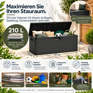 XXL Kissenbox 210 Liter (Holz Optik) in Anthrazit