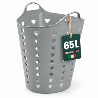 XL Flexibler Wäschekorb 65 Liter Grau - Kunststoffkorb mit Griffen