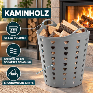 XL Flexibler Wäschekorb 65 Liter Grau - Kunststoffkorb mit Griffen