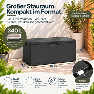 XXL Kissenbox 340 Liter (Holz Optik) in Anthrazit