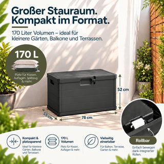XXL Kissenbox 170 Liter (Holz Optik) in Anthrazit