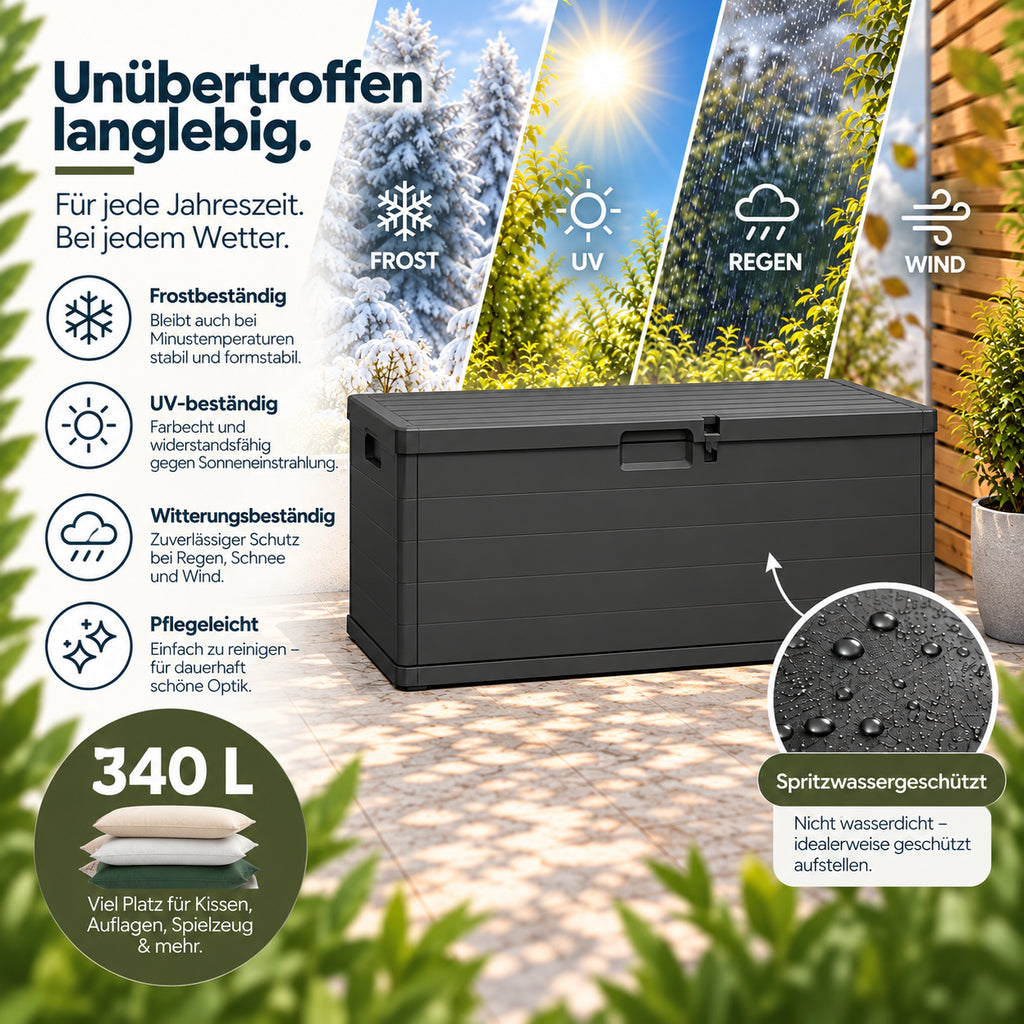 XXL Kissenbox 340 Liter (Holz Optik) in Anthrazit – Kreher Technik