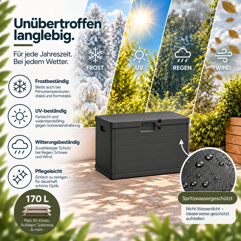 XXL Kissenbox 170 Liter (Holz Optik) in Anthrazit – Kreher Technik