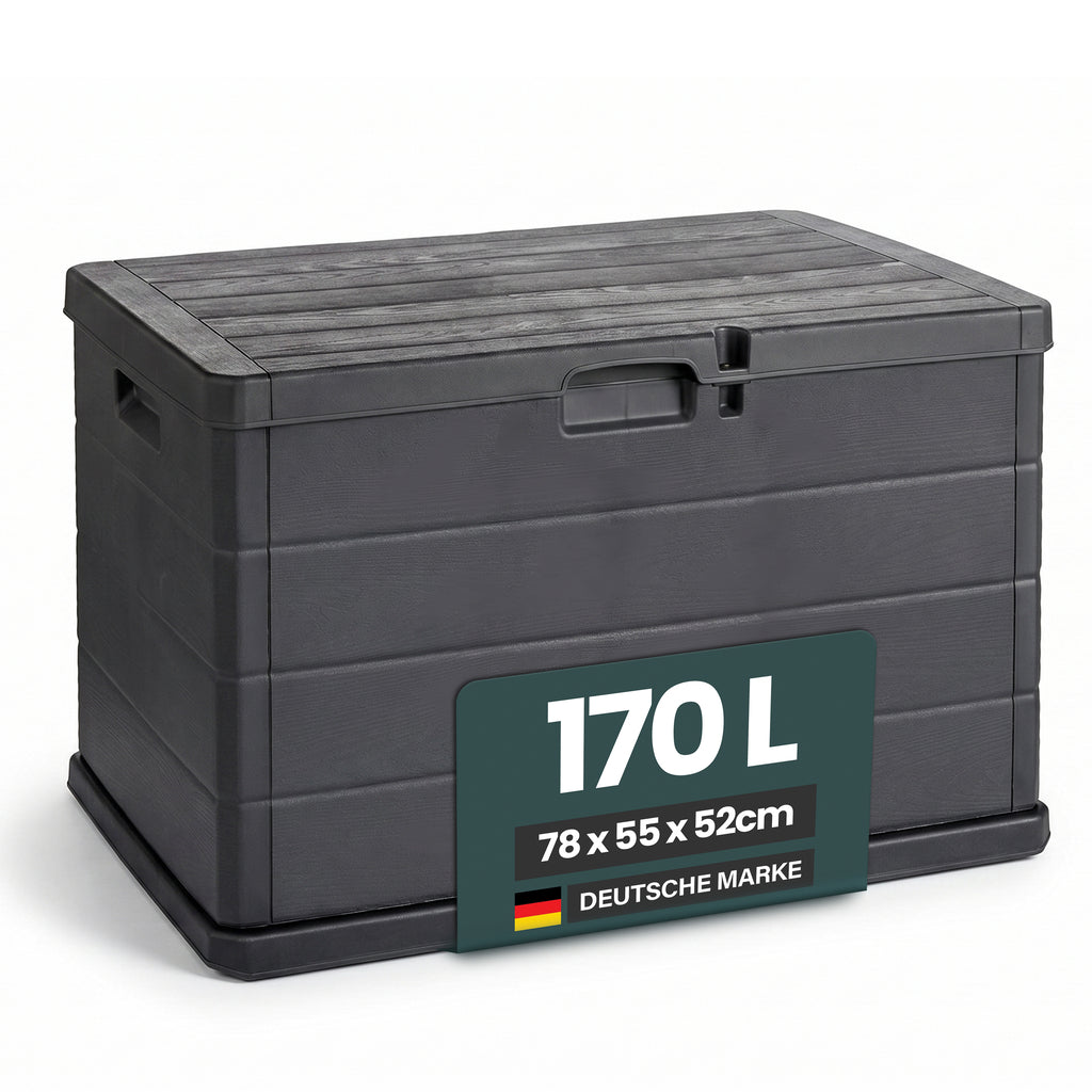 XXL Kissenbox 170 Liter (Holz Optik) in Anthrazit – Kreher Technik