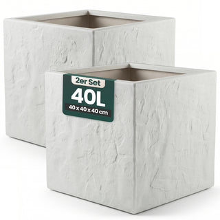 2 x Pflanzkübel 'Riven' in Hellgrau - Blumentopf aus Kunststoff - Steinoptik - frostfest & UV-beständig - 40x40x40 cm