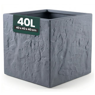 Pflanzkübel 'Riven' in Anthrazit - Blumentopf aus Kunststoff - Steinoptik - frostfest & UV-beständig - 40x40x40 cm