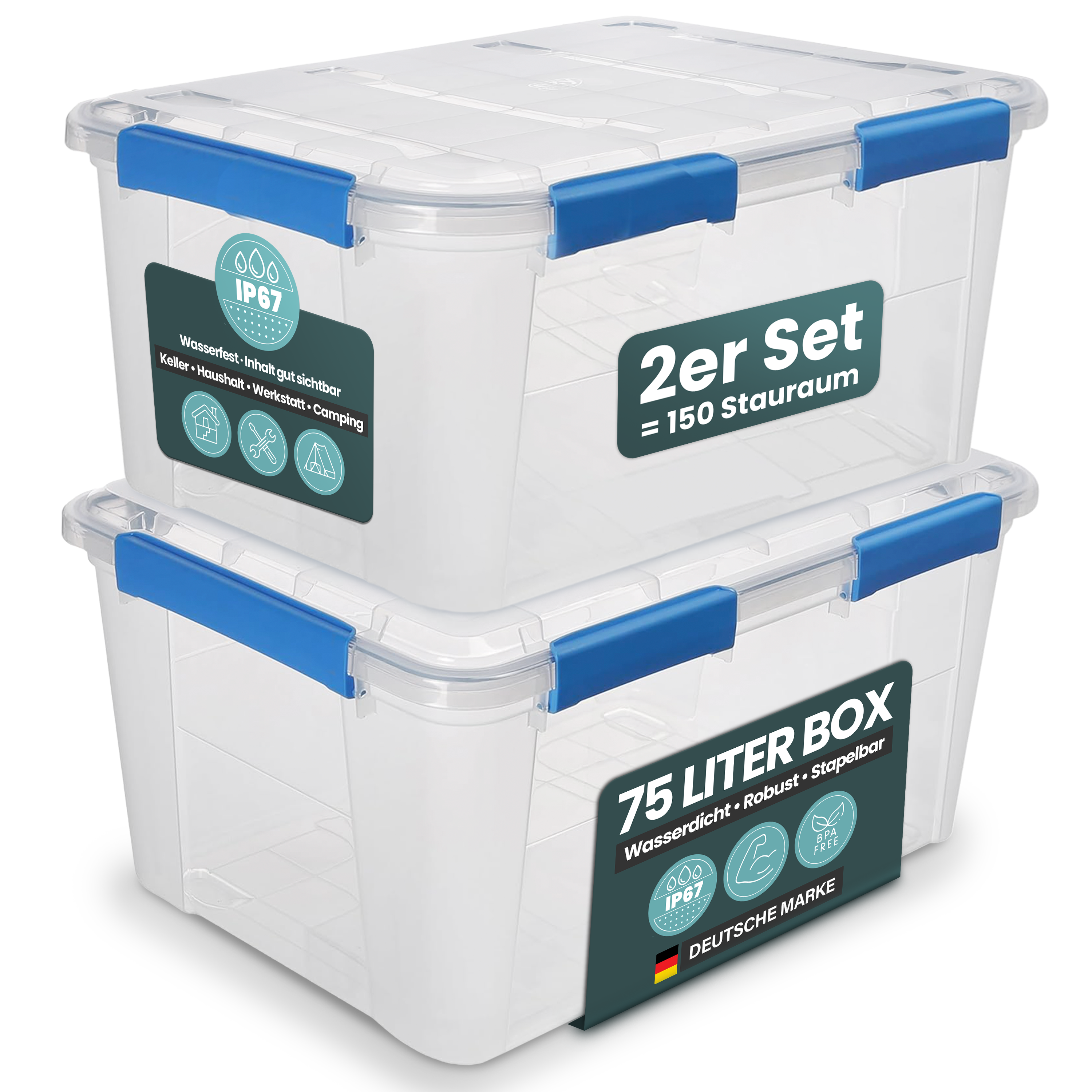 Wasserdichte Box (IP67) mit Deckel in verschiedenen Größen (Set/Größe wählbar)