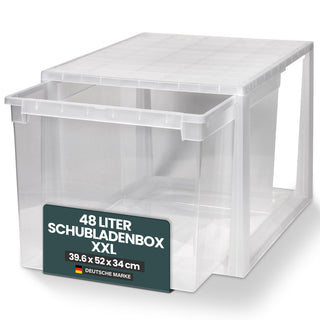 Set: 2 x Schubladenbox 52 Größe XXL, 48 Liter - extra tief und hoch (weiss, transparent)