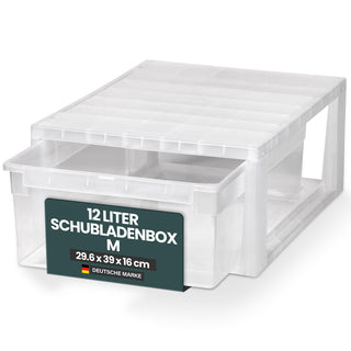 Schubladenbox Größe M, Volumen 12 Liter (weiss, transparent)