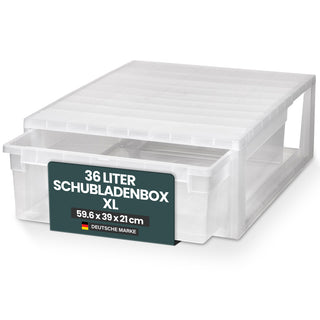 Set: 2 x Schubladenbox Größe XL, Volumen 36 Liter (weiss, transparent)
