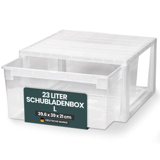 Set: 2 x Schubladenbox Größe L, Volumen 23 Liter (weiss, transparent)